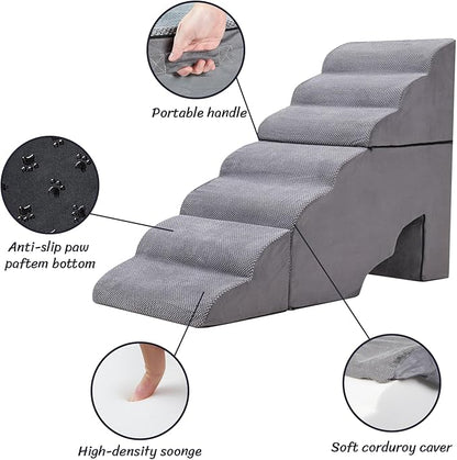 MALOROY Dog Stair for High Beds 36 inches Tall, 33D Foam Dog Ramp for Bed 32 inches, 7-Step Pet Stair Steps for Small Large Dogs for Bedsides Climbing, Non-Slip Doggie Steps for Older Dogs/Cats, Grey