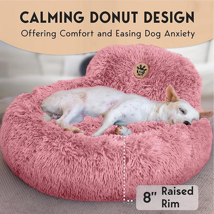 PetJett Calming Medium Dog Bed - 30'' Round Dog Beds, Anti-Slip & Washable Super Soft Fluffy Plush Donut Bed, Anti-Anxiety Premium Comfort Pet Bed, Fits Dogs up to 45 lbs - Pink