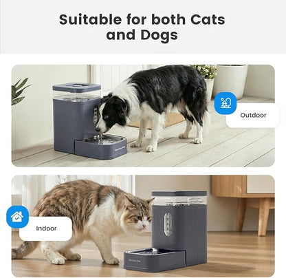 Gardner Pet 1.7 Gallon Automatic Dog Water Bowl Dispenser 6.5L Gravity Water Feeder with Stainless Steel Bowl & Maifan Stone Filter, BPA-Free for for Cats and Dogs (Grey, 1.7 Gallon)