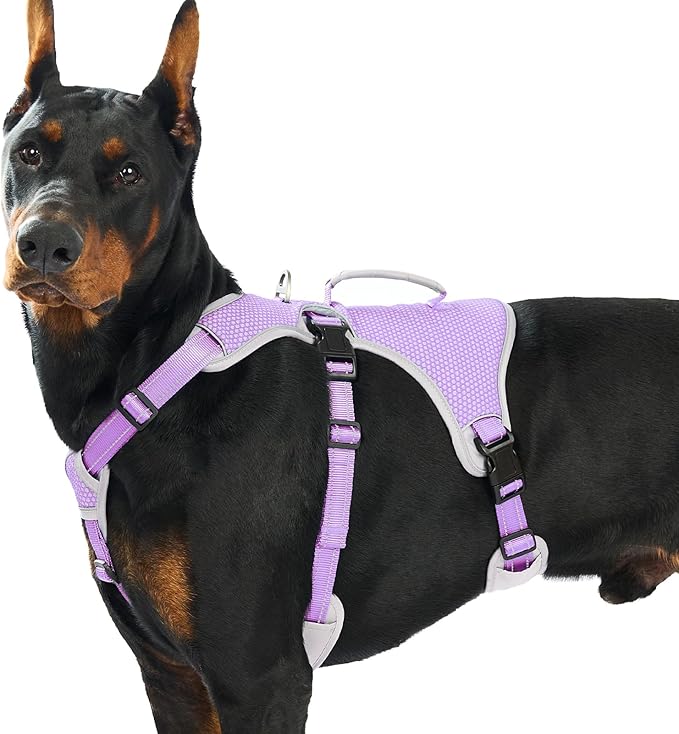 Huntboo Escape Proof Dog Harness, Escape Artist Harness, Reflective Dog Harness with Handle, Durable,Adjustable Vest for Small Medium Large Dogs Walking, Training,and Running Gear(Lavender Purple,XL)