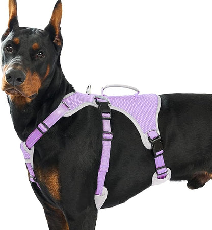 Huntboo Escape Proof Dog Harness, Escape Artist Harness, Reflective Dog Harness with Handle, Durable,Adjustable Vest for Small Medium Large Dogs Walking, Training,and Running Gear(Lavender Purple,XL)