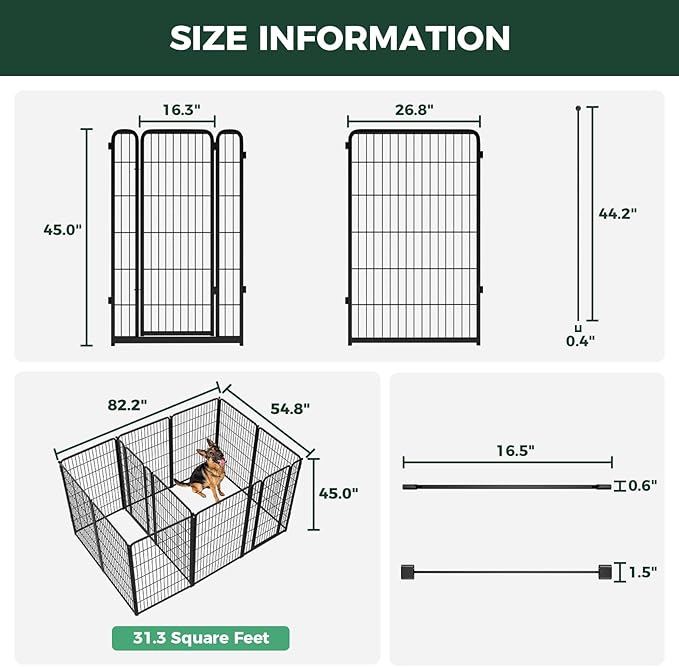 FXW Homeplus Unleashed Indoor Dog Playpen - Stress-Free and Safe Play, Heavy Duty 45 Inch 12 Panels with Connectors (Pack of 2) for Puppy and Small Dogs, Black│Patented