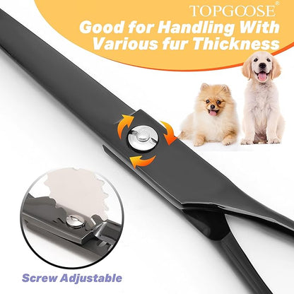 TOPGOOSE 7.5'' Dog Straight Scissors for Grooming 440C Stainless Steel Professional Pet Trimming Scissors Sharp Blades Cutting for Dogs and Cats Shears (Straight, Black)