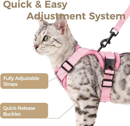 pangdi Cat Harness and Leash Set Escape Proof Tactical Medium Kitten Harness Emotional Support Cat Vest, Pink, M