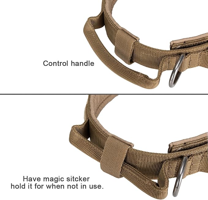 EXCELLENT ELITE SPANKER Tactical Dog Collar Nylon Adjustable Training Collar Military Dog Collar Heavy Duty Metal Buckle with Control Handle for Medium and Large Dogs with Patches(COB-XL)