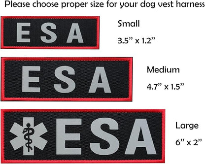 2 Pcs Reflective ESA Patch with Hook and Loop Fastener, Emotional Support Animal Printed Letters Patch for Dog Vest Harness Collar (4.7 x 1.5 inches)