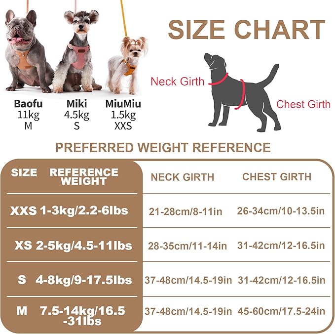 Puppytie No Pull xs Dog Harness with Multifunction Dog Leash,Soft Adjustable No Choke Escape Proof Pet Harness Vest,Denim Mocha Brown,XXS