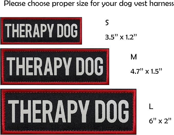 FITZNORA 2 Pcs Reflective Therapy Dog Patch Set with Hook and Loop Fastener, Embroidered Border with Printed Letters Patch for Dog Vest Harness Collar (4.7 x 1.5 inches)