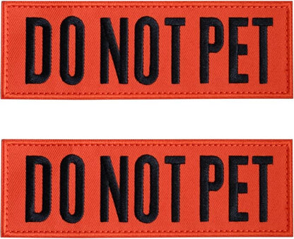 FITZNORA Embroidered Do Not Pet Patches, 2 Pack Clear Sign with Hook and Loop Pieces, Easy to Read Tabs for Dog Vest Harness Collar, 6 x 2 inches