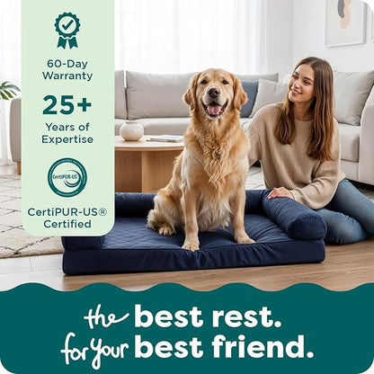 Furhaven Orthopedic Dog Bed for Large Dogs w/ Removable Bolsters & Washable Cover, For Dogs Up to 95 lbs - Quilted Sofa - Navy (Blue), Jumbo/XL