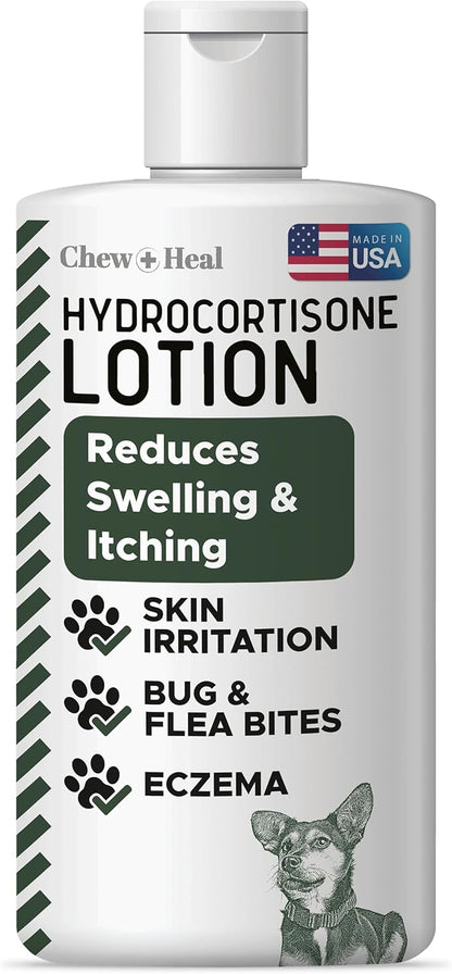 Chew + Heal Labs Hydrocortisone Lotion for Dogs - 4 oz Anti Itch Cream for Irritated Skin, Flea Bites, Itching, and More - Made in The USA