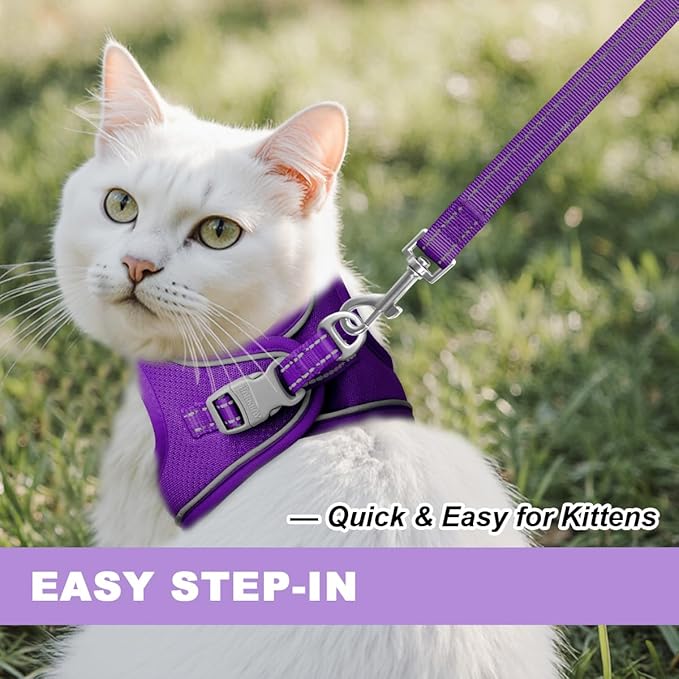 Cat Harness and Leash Set,Escape Proof Kitten Harness,Step in Adjustable Soft Lightweight,Easy Control,Reflective Strips Comfortable for Walking Travel(Purple,XXXS)