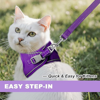 Cat Harness and Leash Set,Escape Proof Kitten Harness,Step in Adjustable Soft Lightweight,Easy Control,Reflective Strips Comfortable for Walking Travel(Purple,XXXS)