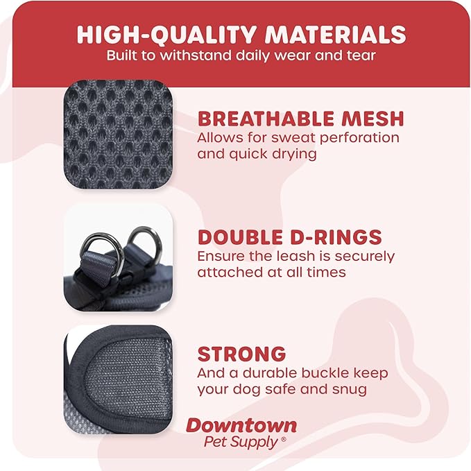 Downtown Pet Supply Step-in Dog Harness – No Pull, Adjustable Padded Mesh with Reflective Trim, Secure Buckle Strap – Comfortable & Breathable Small Dog Harness, Small, Charcoal