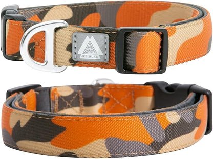 Soft Padded Dog Collar, Neck 12’’-20’’, Adjustable Heavy Duty Collar with 3M Reflective Logo for Medium, Large Dogs, Camo Orange, M