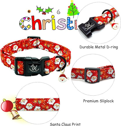 Elegant little tail Christmas Dog Collar, Pet Collar Cotton Soft Santa Claus Winter Dog Collars Holiday with Quick Release Buckle Pet Puppy Collar for X-Small Puppy