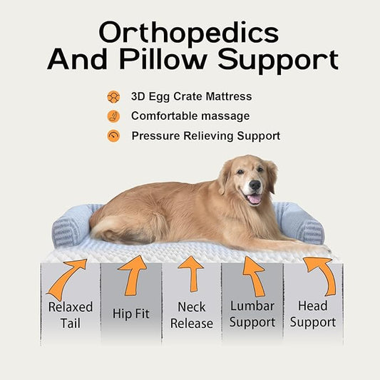 Waterproof Orthopedic Foam Dog Beds for Extra Large Dogs Durable Dog Sofa Comfy Pet Bed Washable Removable Cover and Non-Slip Bottom Bolster