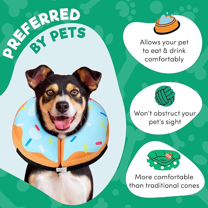 BENCMATE Inflatable Dog Cone Collar Alternative, Soft Dog Cone for Small Medium Large Dogs and Cats, Neck Recovery ECollar Donut Collar After Surgery (Large+, Donut-Blue)