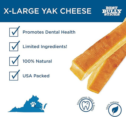 Best Bully Sticks Himalayan Yak Cheese for Dogs - X-Large 4 Count (Pack of 1) - Natural, No Lactose, Odor Free, Long-Lasting Snack