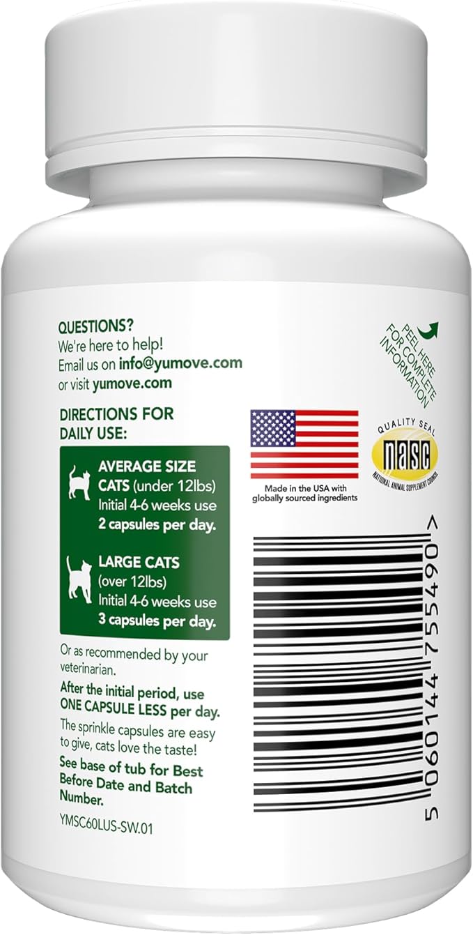 YuMOVE Cat Joint Supplement with Glucosamine,Chondroitin, Omega 3, Hyaluronic Acid, & Green Lipped Mussel - Joint Support Supplement - for Senior Cats 60 Capsules
