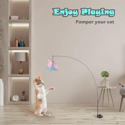 Greoil Interactive Cat Toys for Bored Indoor Adult Cats, 3 in 1 Cat Toys for Bored Cats,7 Pack Cat Teaser Cat Toys, Cats Toy Feather, Super Suction Cup Detachable with Balls and Birds