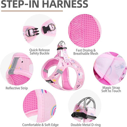 PUPTECK Adjustable Dog Harness Collar and Leash Set, Step in No Pull Pet Harness for Small Medium Dogs Puppy Cats Outdoor Walking, Soft Mesh Padded Reflective Vest Harnesses, Light Pink Alpaca, XS