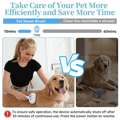 Pet Steam Brush for Dog & Cat - 3-in-1 Steam Grooming Brush for Shedding & Hair Removal - Pet comb leave-in serum with Mist for Long Haired Pets - Includes 2*Waterless Shampoo, Blue