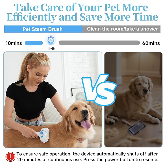 Pet Steam Brush for Dog & Cat - 3-in-1 Steam Grooming Brush for Shedding & Hair Removal - Self Cleaning Spray Comb with Mist for Long Haired Pets, Blue(waterless shampoo not include)