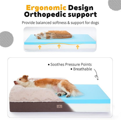 PetFun Memory Foam XL Dog Bed for XLarge Sized, Extra Large Orthopedic Dog Sofa with Sides and Waterproof Liner, Washable Bolster Pet Bed Couch with Removable Cover, 50x38x13 Inch, Khaki