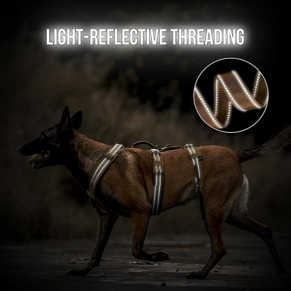 OneTigris Dog Harness No Pull, Adjustable Tactical Harness with Soft Padding, Y-Shaped Reflective Easy Walk Dog Harness for Medium and Large Dogs