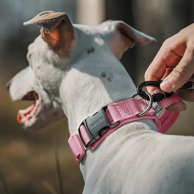 OneTigris Tough Dog Collars, Tactical Dog Collar with Handle, Milltary Adjustable Dog Collar with Heavy Duty Metal Buckle for Training (Pink, S)