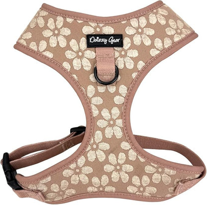 Medium Dog Collar and Harness Set – No Pull, All-Weather, Breathable Harness & Leash Set with Collar, Bandana, Sailor Bow & Poop Bag Holder – Adjustable & Soft - Cocoa Bloom on Jacquard Fabric