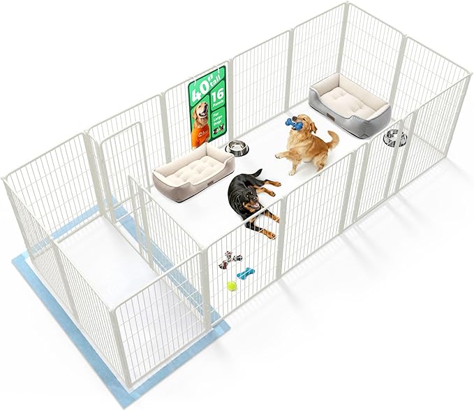 FXW Homeplus Unleashed Indoor Dog Playpen - Stress-Free and Safe Play, Heavy Duty 40 Inch 16 Panels Dog Pen with Connectors (Pack of 2) for Medium and Large Dogs, White│Patented