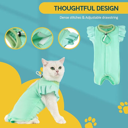 Avont Cat Recovery Suit - Post-Surgery Onesie for Cats, Alternative to Cone of Shame, Protective Spay Suit for Female Kitten, Ideal for Healing and Skin Conditions -Mintgreen(L)