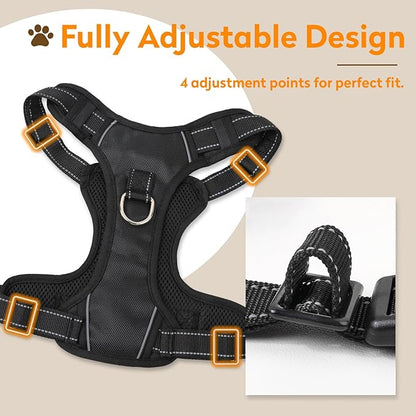 No Pull Dog Harness with 2 Leash Clips, Reflective Adjustable Soft Padded Vest with Handle, Breathable Oxford No Choke Pet Vest for Small Dogs, Black,S