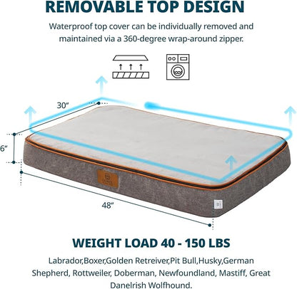 LIORCE Orthopedic Memory Foam XXL Dog Bed - 6" Thick Beds for Extra Large Sized Dog - Waterproof Removable Washable Cover & Wrap-Around Zipper - Ultimate Comfort & Easy Maintenance, Light Grey