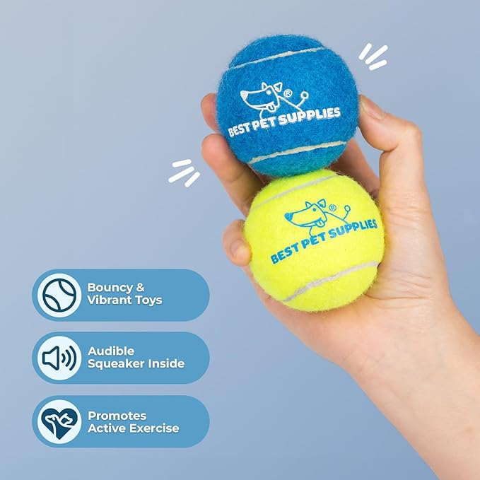 Best Pet Supplies Interactive Squeaky Dog Chew Toy, Ideal Dog Toys for Chewers, Small, Medium & Large Dogs, and Fetch Lovers - Tennis (Assorted Color), Medium (Pack of 4)