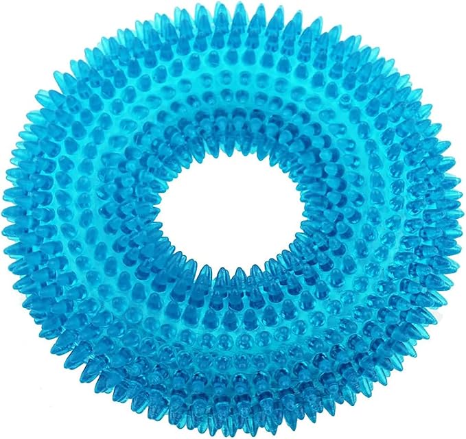 ADUCK Dog Squeaky Chew Toys for Aggressive Chewers, Small Medium Large Dogs Teeth Cleaning Soft Natural Rubber Float Toy for Indoor Outdoor Water Pool, Donut Ring Design 4.92 inch, Crystal Blue