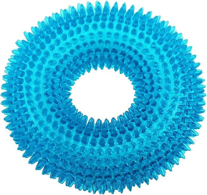 ADUCK Dog Squeaky Chew Toys for Aggressive Chewers, Small Medium Large Dogs Teeth Cleaning Soft Natural Rubber Float Toy for Indoor Outdoor Water Pool, Donut Ring Design 4.92 inch, Crystal Blue