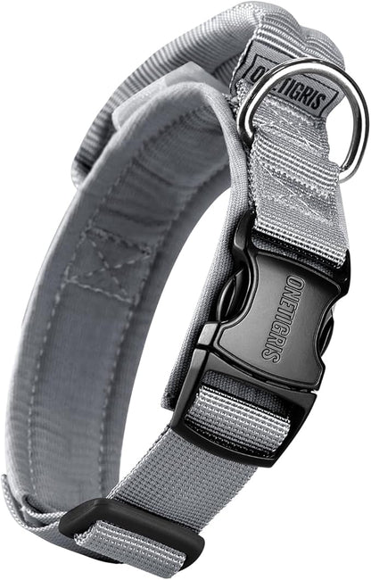 OneTigris Tough Dog Collars, Tactical Dog Collar with Handle, Milltary Adjustable Dog Collar with Heavy Duty Metal Buckle for Training (Gray, S)