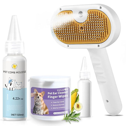 Pet Steam Brush for Dog & Cat – shower bath brush – Steam for Shedding & Grooming Water Brush for Long & Short Haired Pets Spritz Defur Comb 3-in-1 Spray Hair Removal Comb