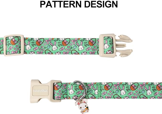 Lionet Paws Easter Dog Collar- Cute Green Eggs Dog Collars with Plastic Buckle, Light Adjustable Dog Small Collars with Rabbit Pendant for Small Medium Dogs