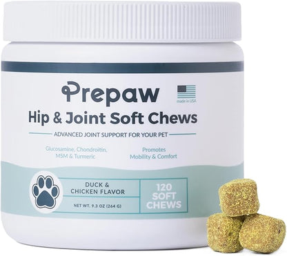 Hip & Joint Support for Dogs | Maximum Strength with Glucosamine, Chondroitin, MSM. Turmeric Root Powder - Relieves Arthritis Pain, Supports Cartilage & Hip Dysplasia - Made in USA - 120 Chews