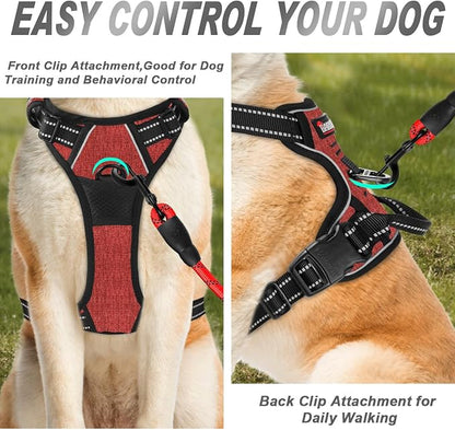 BARKBAY No Pull Dog Harness Front Clip Heavy Duty Reflective Easy Control Handle for Large Dog Walking(Rio Red,S)