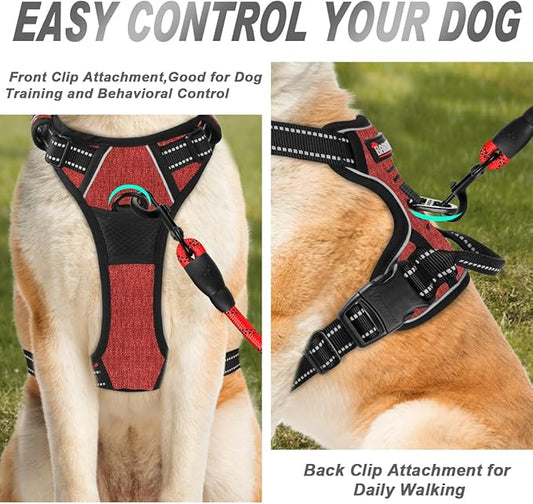BARKBAY No Pull Dog Harness Front Clip Heavy Duty Reflective Easy Control Handle for Large Dog Walking(Rio Red,S)