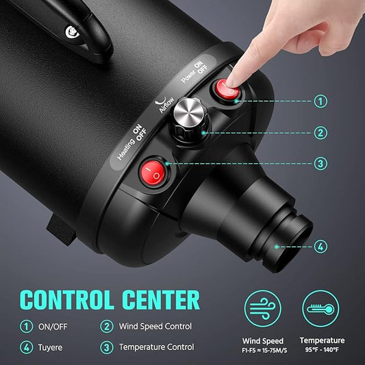 Pet Dryer, 5.2HP/3800W Pet Grooming with Adjustable Speed and Temperature Control Dog Blow Dryer, Pet Hair Dryer with 3 Nozzle