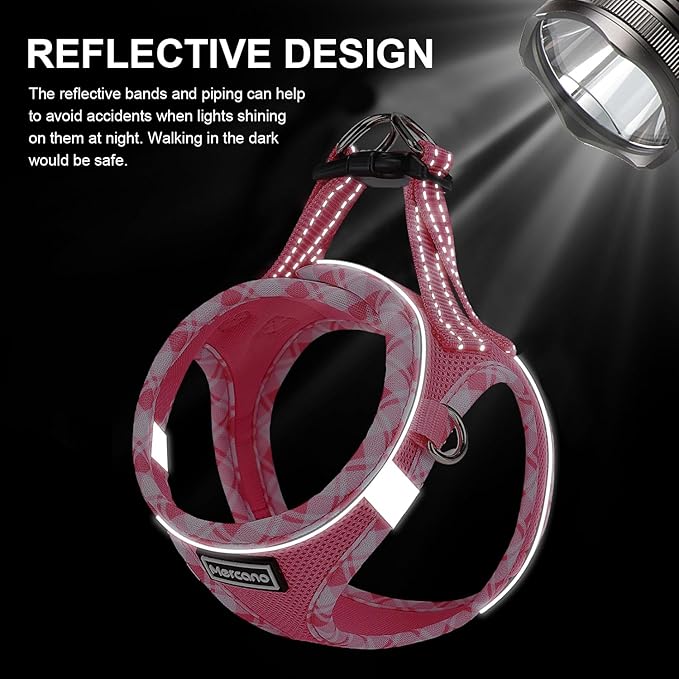Mercano Soft Mesh Dog Harness and Leash Set, No-Chock Step-in Reflective Breathable Lightweight Easy Walk Vest Harnesses with Safety Buckle for Small Dogs, Cats (XL, Fuchsia)