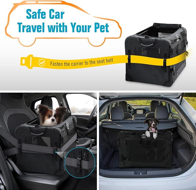 PEGIC Extra Large Cat Carrier for Car Travel, Pegic Soft Sided Collapsible Pet Carrier for Outdoor and Indoor Uses, Roomy Cat Carrier for 2 Kittens, Large Cat or Puppies Up to 50lbs (Black)
