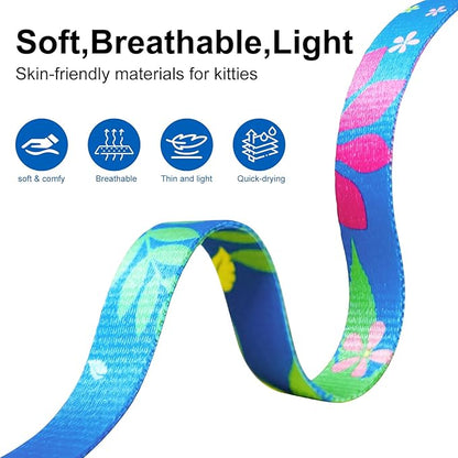 Kaazylab Cat Harness and Leash Set with Matching Collar – Escape Proof Harness for Cats, Adjustable & Lightweight, Tropical Hawaiian Leaf Print, Easy Wear for Outdoor Walking & Training