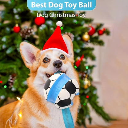 Eneston Dog Toys Balls, Interactive Dog Soccer Ball with Pull Straps, Bouncing Water Toy, Durable Training Toy for Small Medium Pets, Puppy Toy for Indoor Outdoor Play